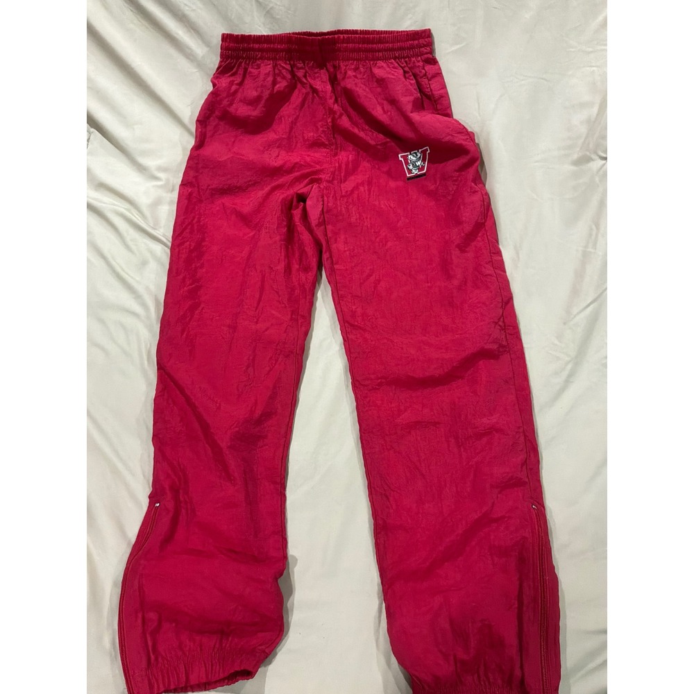Vintage Wisconsin Badgers Red Nylon Windbreaker Track Pants Mens Large Bucky - Picture 1 of 9